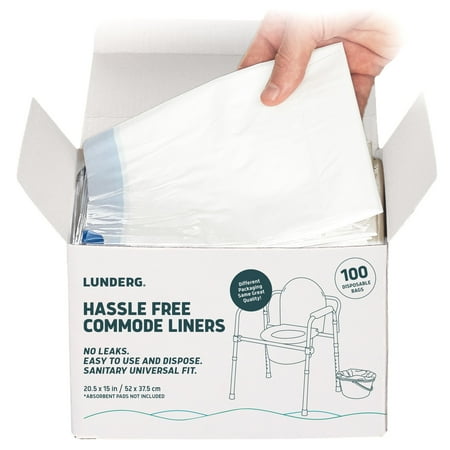 Lunderg Commode Liners - Value Pack 100 Count Universal Fit - Bedside Commode Liners Disposable for Adult Commode Chair, Portable Toilet Bags or Camping Toilet Bags