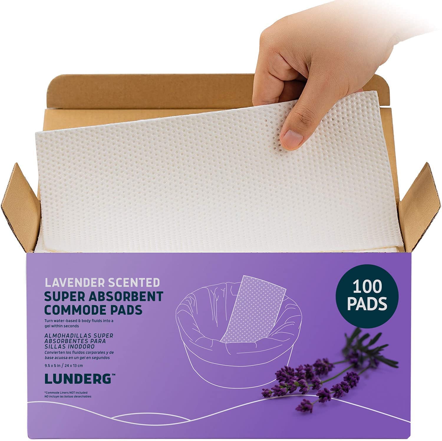 Lunderg Lavender Scented Super Absorbent Commode Pads 100 Count Value