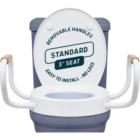 Lunderg Raised Toilet Seat with Handles - Round / Standard - Easy to Install Toilet Seat Risers for Seniors - Adds 3 Inches & Works like the one you’ve always use - Elegant design - No Hospital Vibe