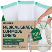 Lunderg Recycled Commode Liners - 100 Environment Friendly Portable Toilet Bags - Medical Grade Bedside Commode Liners Disposable - Universal Fit & Easy to Use - Absorbent Pads NOT included