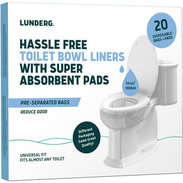 Lunderg Toilet Bowl Liners with Super Absorbent Pads - Value Pack 20 Count Universal Fit - Disposable Toilet Bags to Convert any Home, Boat or Camping Toilet in a Dry Toilet. Make Life so Much Easier