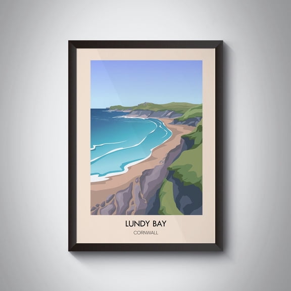 Lundy Bay Cornwall Travel Poster, Polzeath, Port Isaac, Vintage Travel Print, Cornish Wall Art, Lundy Bay Beach, Seaside, Port Quin, Pentire Wall Art, Modern Wall Decor, 8x12 UNFRAMED
