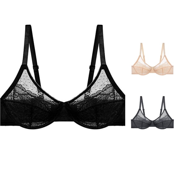 Lunera Lace Bra for Women Lunera Bra No Underwire Thin Mesh Gathered Bras Full Coverage Push Up Sagging Bra Pack for Women 38D