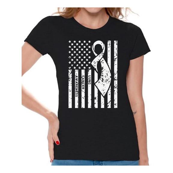 Lung Cancer Awareness T-shirt Top Cancer t shirt cancer awareness t shirt faith love hope fight believe support survive survivor gifts tackle for my mom dad grandpa grandma white ribbon