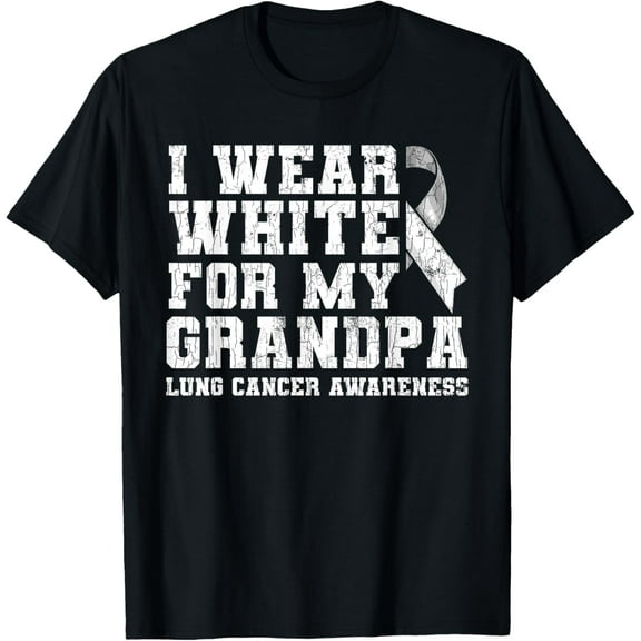 Lung Cancer Awareness White Ribbon Grandpa Gift T-Shirt