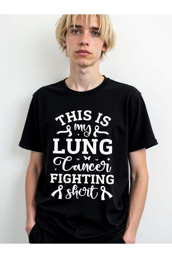 Lung Cancer Fighter Shirt Men round neck T-shirt black graphic tees short spring and summer clothing Casual Unisex Shirt Short Sleeve tshirts
