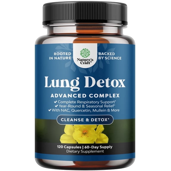 Natures Craft Lung Detox Mullein Leaf Capsules with Quercetin and Cordyceps, 120 Count