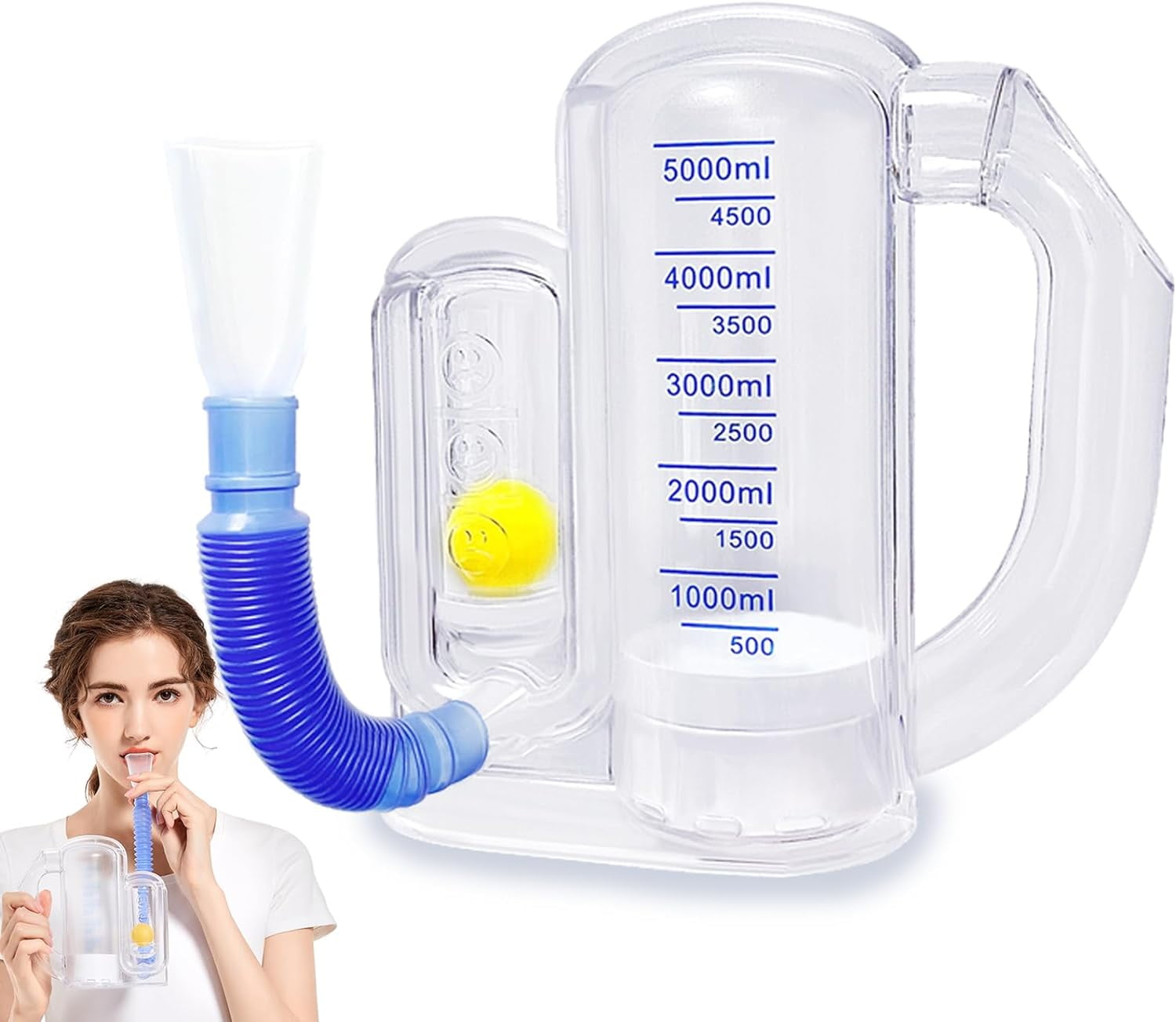 Lung Exerciser Device, Breathing Trainer 5000ML Inhale Volume