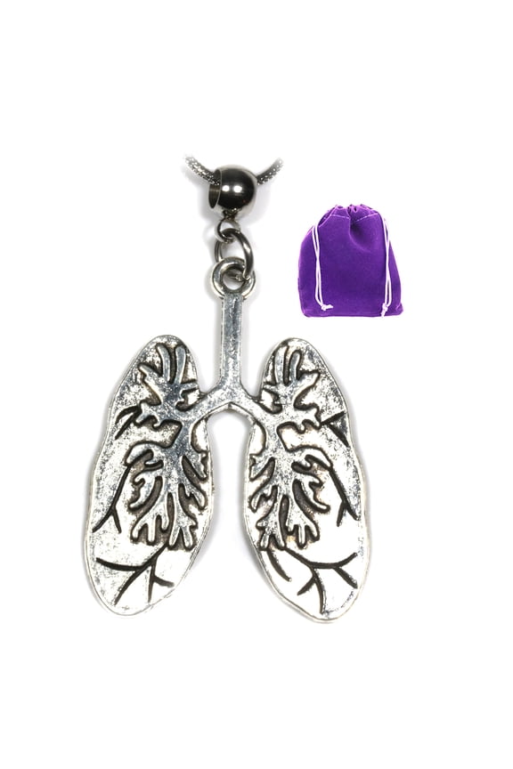 Lung Jewelry - Breathe Pendant with Breathe Charm on Lung Necklace A Just Breathe Necklace of Human Anatomy Gifts great for Lung Cancer Survivor Gifts and Lung Cancer Awareness goes with Cancer Ribbon