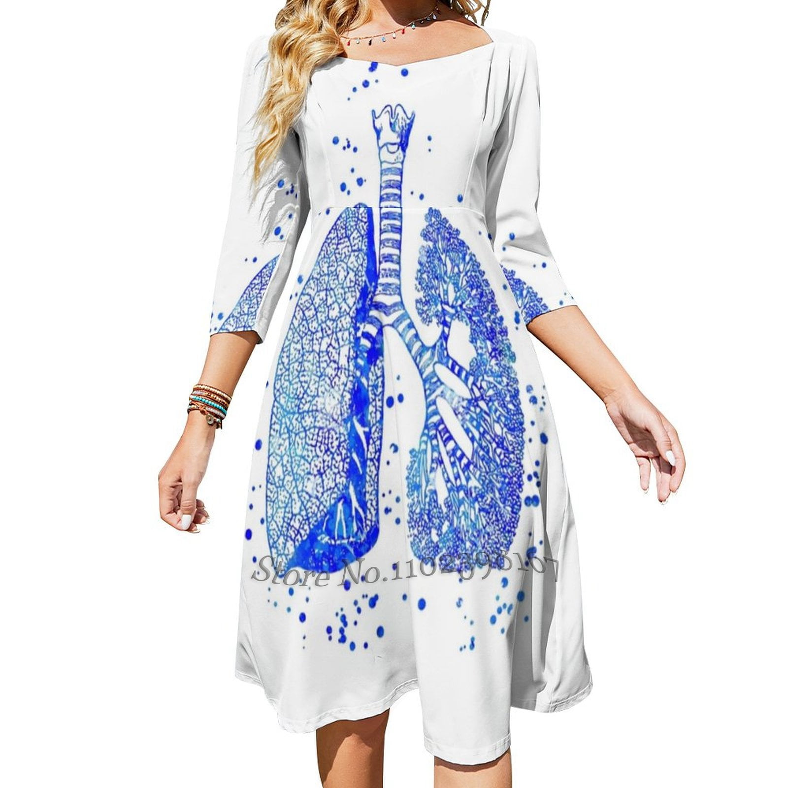 Lungs Lungs Anatomy Art Watercolor Lungs Square Neck Dress New Plus