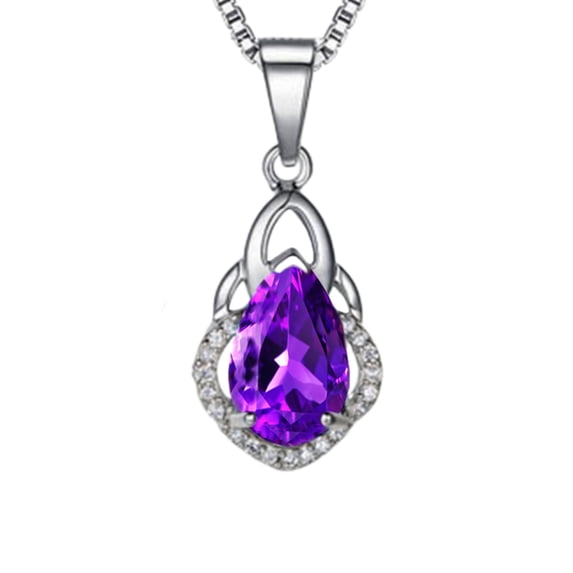 Luniquz 14k White Gold Plated 5A Pear Shape Cubic Zirconia Crown Pendant Necklace for Women