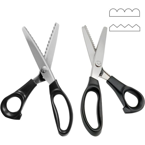 Luniquz 2 Pcs Pinking Shears Scalloped Scissors Zig Zag Scissors Professional Handheld Serrated Crimping Dressmaking Sewing Supplies Jagged Edge Cut Scissors for Fabric, Leather, Paper