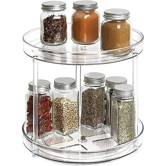 Luniquz 2 Tier 9 Inch Turntable Organizer for Cabinet,Spice Rack Food Storage Container for Kitchen, Pantry, Fridge, Countertop, Vanity, Bathroom, Spinner Organizer for Spices, Condiments