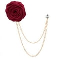 thumbnail image 1 of 2Pack Fashion Bridegroom Wedding Brooches Cloth Art Hand-Made Rose Flower Brooch Lapel Pin Badge Tassel Chain Men's Suit Accessories, Wine, 1 of 6