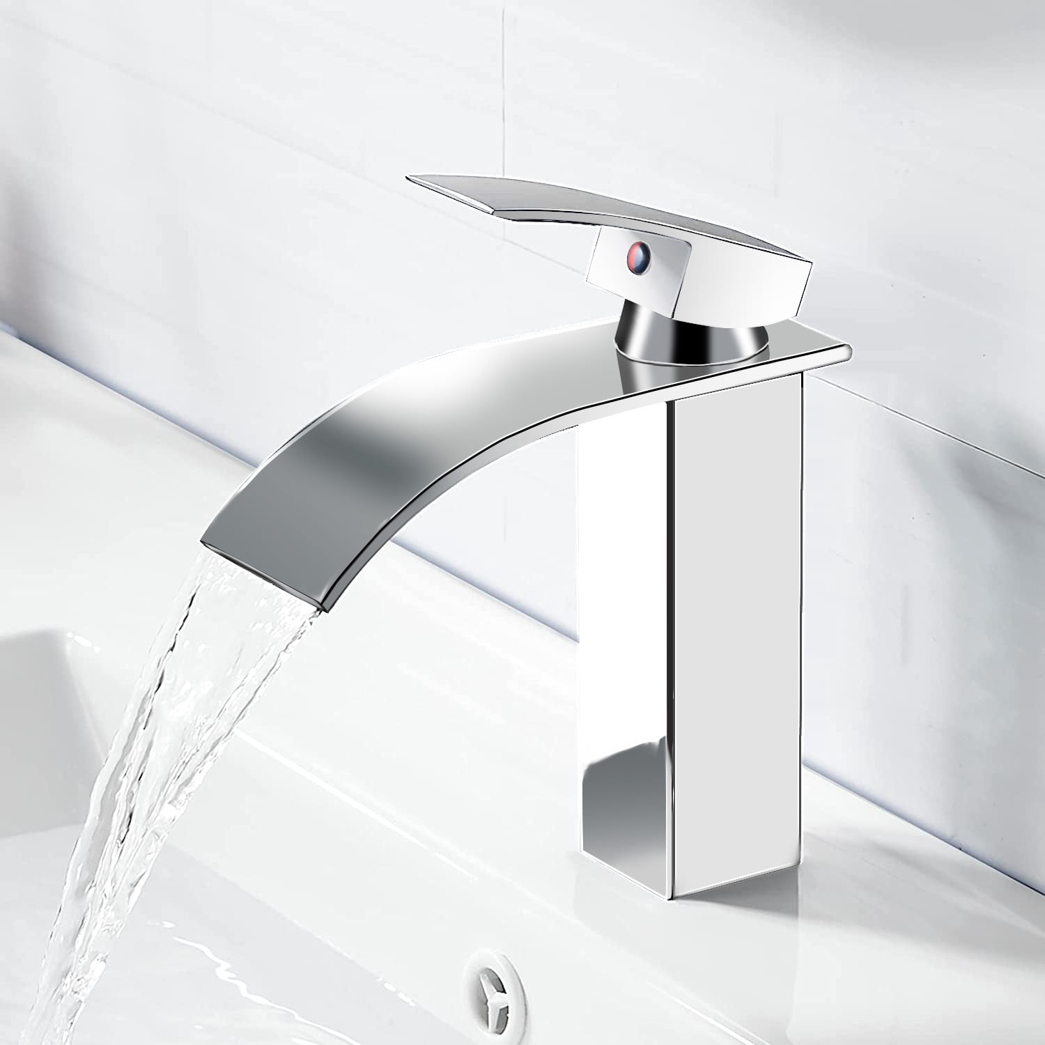 Luniquz Chrome Single Handle Deck Mounted Brass Waterfall Bathroom ...