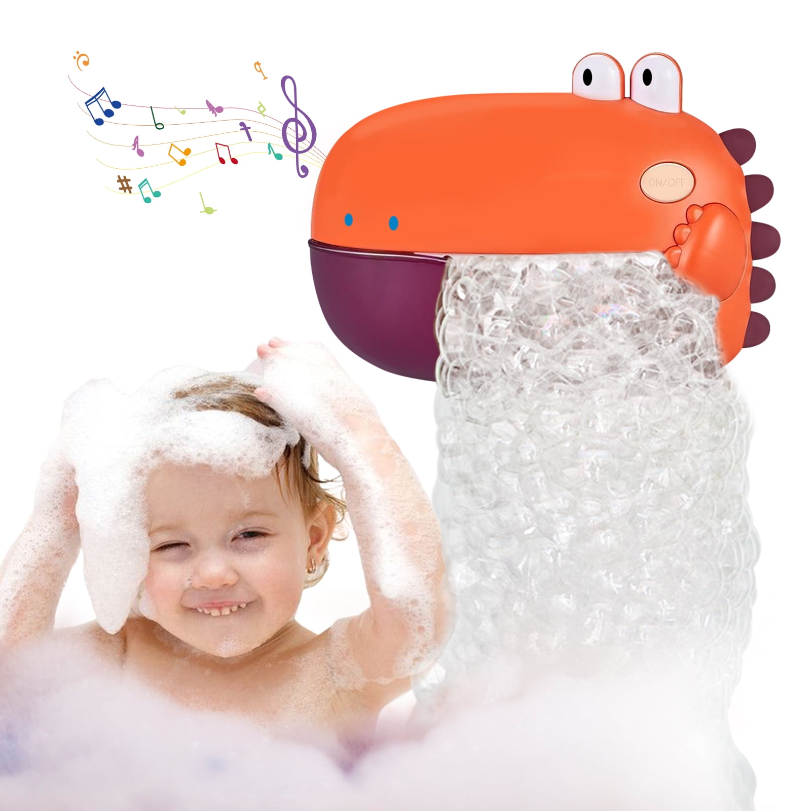 Luniquz Dinosaur Bubble Bath Toy, Orange Bathtub Bubble Maker, Plays 12 Songs, Gift for Toddlers