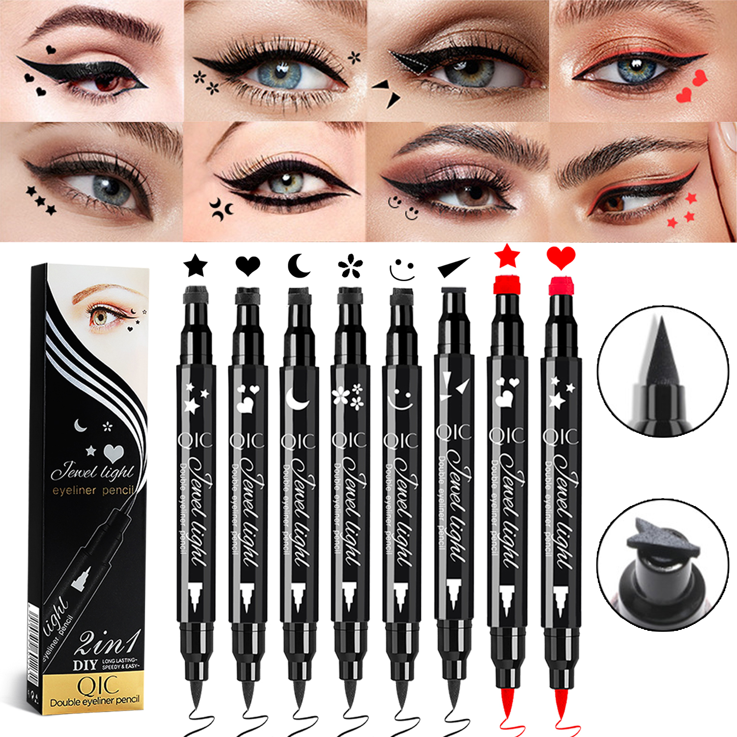 Luniquz Eyeliner Stamps, Waterproof DoubleSided Liquid Stamp Eyeliner Pen Class Black & Red
