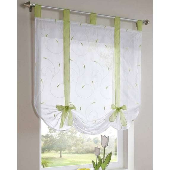Luniquz Floral Embroidered Sheer Roman Tie Up Curtains Shades Tab Top Balloon Curtain Voile Drape Bowknot Drapery Valance Panels for Small Windows