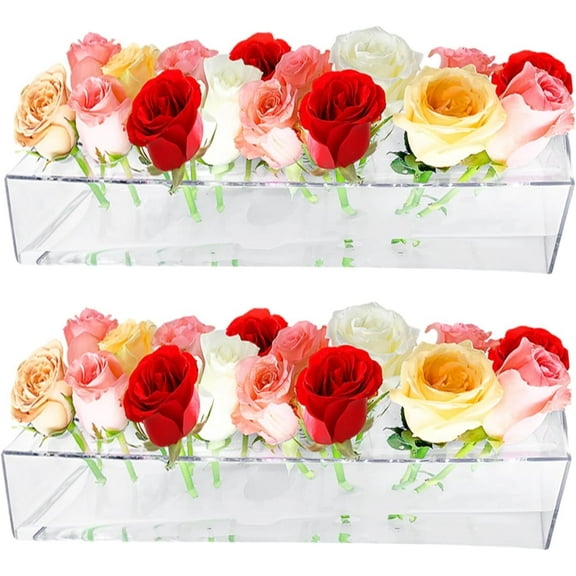 Luniquz Flower Vase Acrylic Rectangular Floral Centerpiece for Dining Table - 15.8 Inches Long Rectangle Vase - Clear Vases for Home Decor Wedding(Flowers not Included)