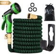 thumbnail image 1 of Luniquz Garden Hose 100 FT, Durable Flexible Water Hose with Multifunction Spray Hose Nozzle, 3/4 inch Solid Brass Fittings, Extra Strength Fabric, Lightweight & No-kink Expanding Hose（BlackGreen）, 1 of 7