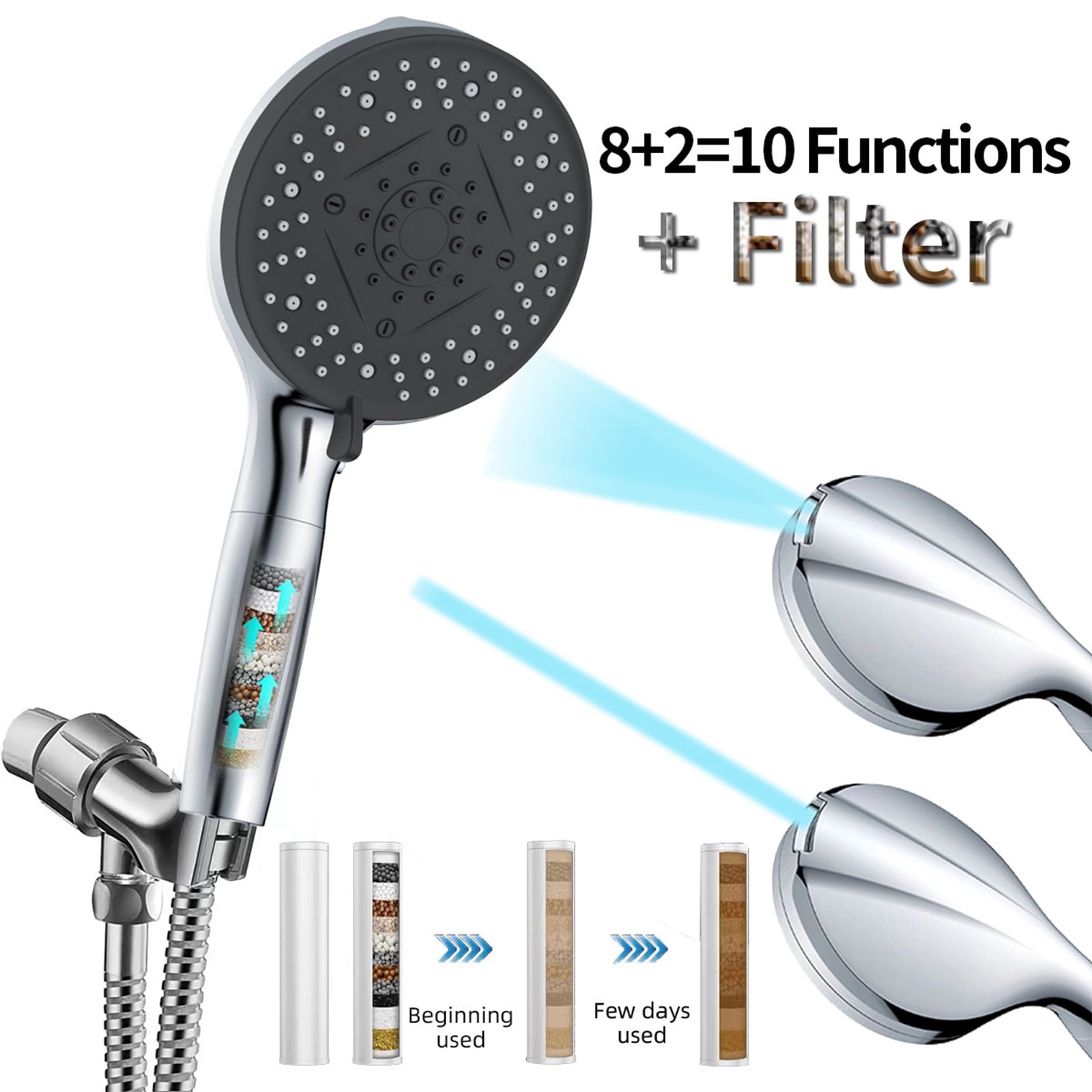 Luniquz High Pressure Shower Head Handheld, Extra Long 60" SS Hose 8