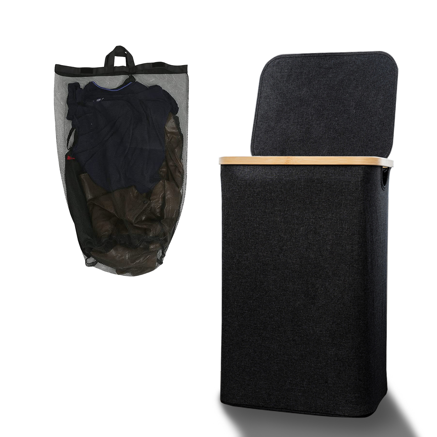 Gymax Bamboo Laundry Hamper w/Dual Compartments Laundry Sorter w