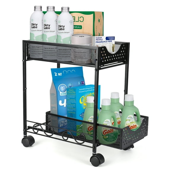 Luniquz Metal Under Sink Organizers, 2 Tier Bathroom Adjustable Height Cabinet Organizers with wheel , Slide Out Sink Shelf Cabinet with Sliding Drawers for Kitchen