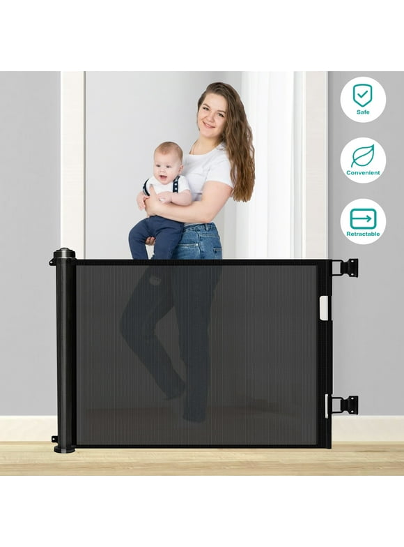 Luniquz Retractable Baby Gates for Doorway, Wide 55” X 33” Tall for Kids/Child or Pets Indoor and Outdoor Dog Gates for Doorways, Stairs, Hallways, Black