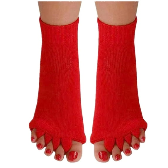 Luniquz Sports GYM Five Toe Separator Socks Alignment Pain Health Massage Socks, Prevent Foot Cramps, One Pair(Red)