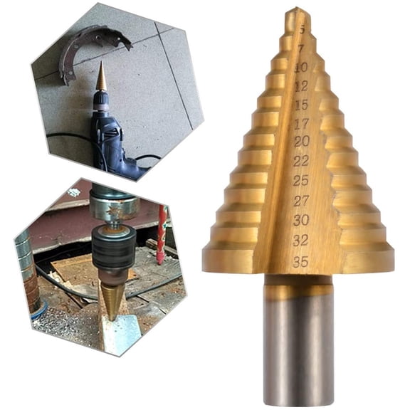 Luniquz Titanium Triangle Round Handle Step Drill Cone Drill Bits, High Speed Steel 13 Steps 5-35mm，Titanium Step Drill Bit, High-Speed Alloy-Steel Bit, Hole Expander for Wood and Metal