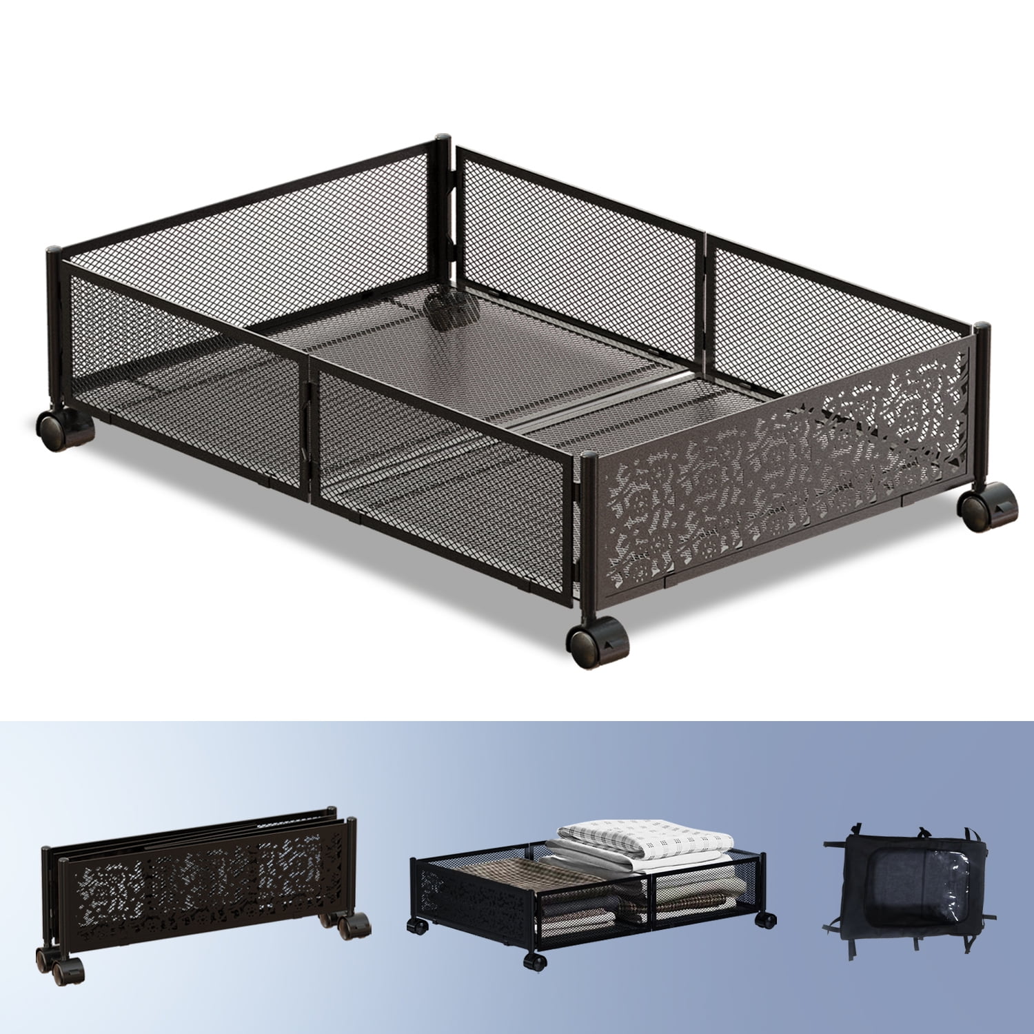 Luniquz Under Bed Storage Containers with Wheels, Foldable Bedroom