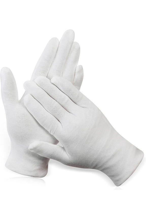 White Gloves, 12 Pairs Soft Cotton Gloves, Coin Jewelry Silver Inspection Gloves, Stretchable Lining Glove
