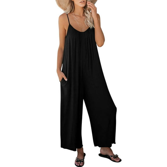 Luniro Jumpsuits for Women Spaghetti Strap Wide Leg Boho Jumpsuit Casual Summer Dressy Rompers 2025