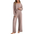 thumbnail image 1 of Luniro Lounge Sets for Women Fall Pajamas Set Ribbed Knit Long Sleeve Top Pants 2 Piece Outfits, 1 of 8