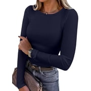 Luniro Women Long Sleeve T-Shirt Crewneck Rib Knit Slim Fit Shirts 2026 Casual Basic Tee Tops