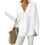 LUNIRO Women Quarter Zip Sweaters Long Sleeve Casual Ribbed Knit Pullover Sweater Fall Trendy Tops