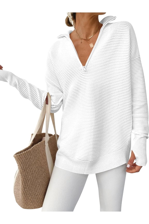 Women Quarter Zip Sweaters Long Sleeve Casual Ribbed Knit Pullover Sweater Fall Trendy Tops