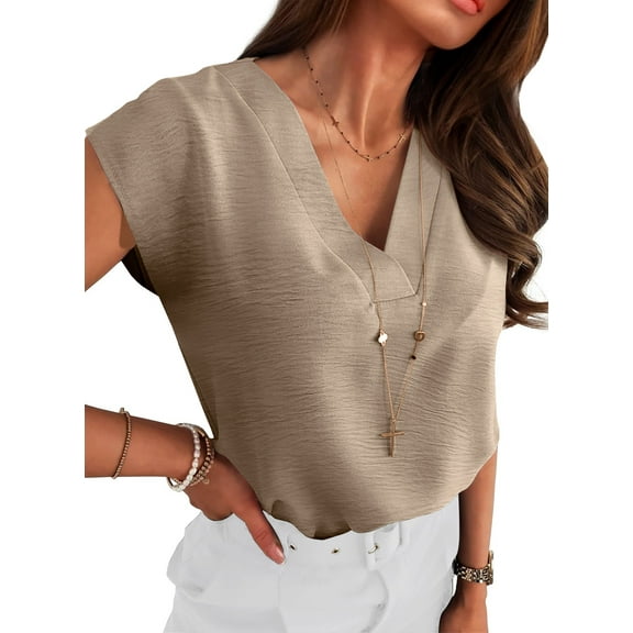 Luniro Women Tops Dressy Casual Shirts Cap Sleeve V Neck Business Work Blouses Trendy Clothes 2026
