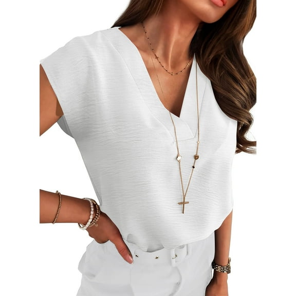 Luniro Women Tops Dressy Casual Shirts Cap Sleeve V Neck Business Work Blouses Trendy Clothes 2025