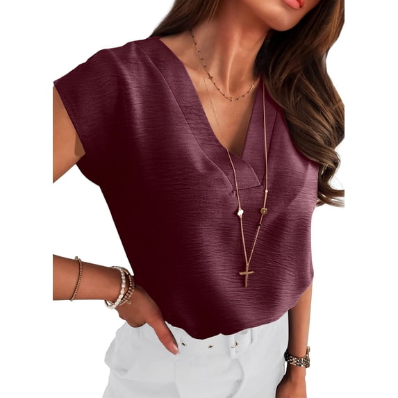 Luniro Women Tops Dressy Casual Shirts Cap Sleeve V Neck Business Work Blouses Trendy Clothes 2026