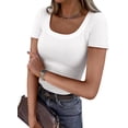 thumbnail image 1 of Luniro Women's Basic Tops Scoop Neck T Shirts Ribbed Knit Slim Short Sleeve Tee Clothes Trendy 2026, 1 of 11