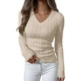 thumbnail image 1 of Luniro Women's Cable Knit Sweater V Neck Pullover Sweaters Fall Tops Business Casual Outfits Clothes, 1 of 9