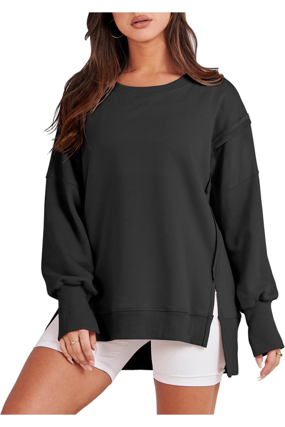 Women's Oversized Sweatshirts Casual Long Sleeve Side Slit Loose Fit Fall Pullover Shirt Tops