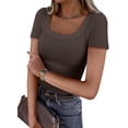 thumbnail image 1 of Luniro Women's Basic Tops Scoop Neck T Shirts Ribbed Knit Slim Short Sleeve Tee Clothes Trendy 2026, 1 of 11