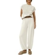 Luniro Womens 2 Piece Matching Sets Sweater Top Lounge Casual Pants Set Summer Travel Outfits 2025