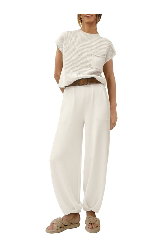 Womens 2 Piece Matching Sets Sweater Top Lounge Casual Pants Set Summer Travel Outfits 2025