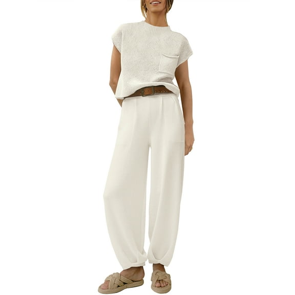 Luniro Womens 2 Piece Matching Sets Sweater Top Lounge Casual Pants Set Summer Travel Outfits 2025
