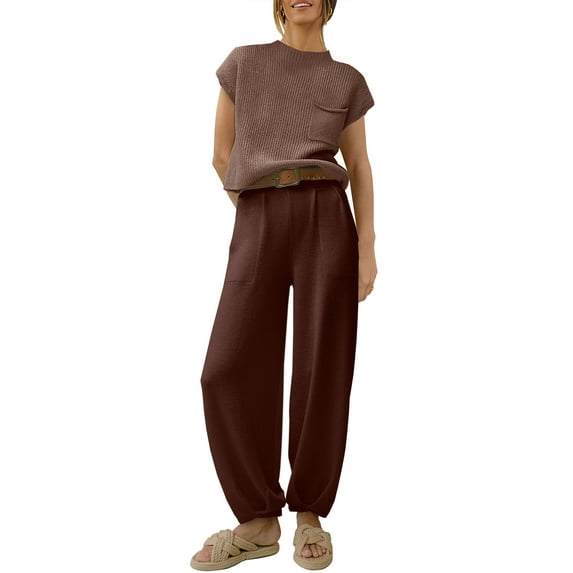 Luniro Womens 2 Piece Matching Sets Sweater Top Lounge Casual Pants Set Summer Travel Outfits 2025