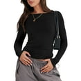 thumbnail image 1 of Luniro Long Sleeve Shirts for Women Boat Neck Tight Fit Going Out Crop Tops Y2k Teens Girls Basic T Shirt, 1 of 11