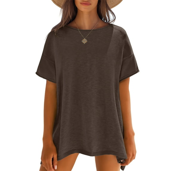 Luniro Women Tops Oversized Summer Short Sleeve Sweater Knit Seams Outside T Shirt Clothes Trendy